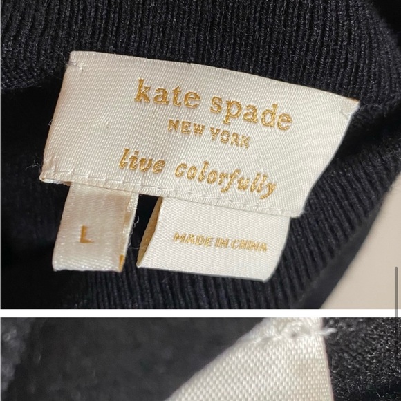 Kate Spade Kit Black Silk Blend Short Sleeved Sweater Top with Bow Pocket, L - Picture 4 of 5